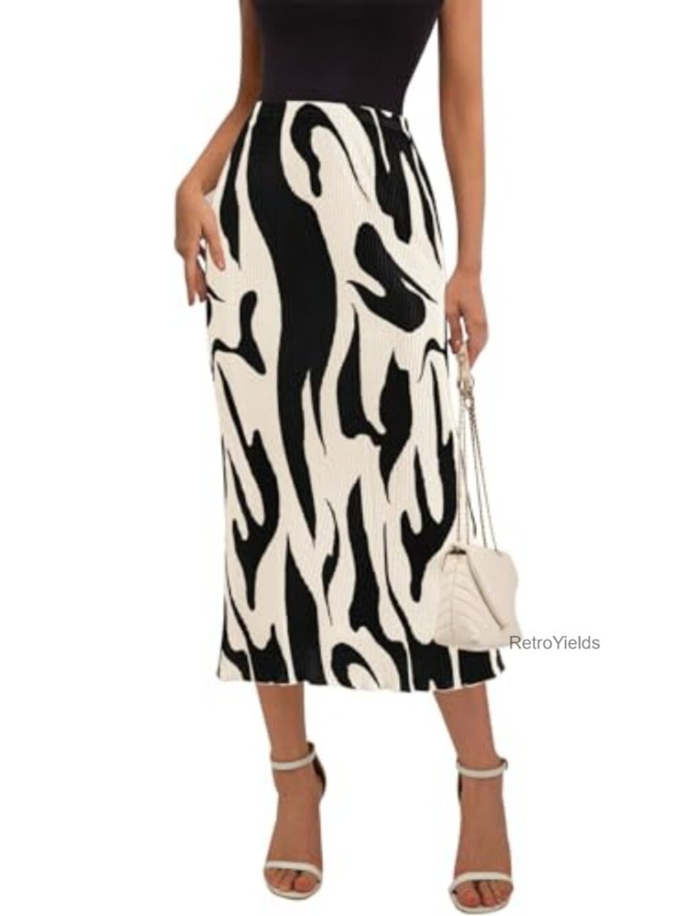 High Waist Graphic Print Pleated Midi Skirt with Pockets